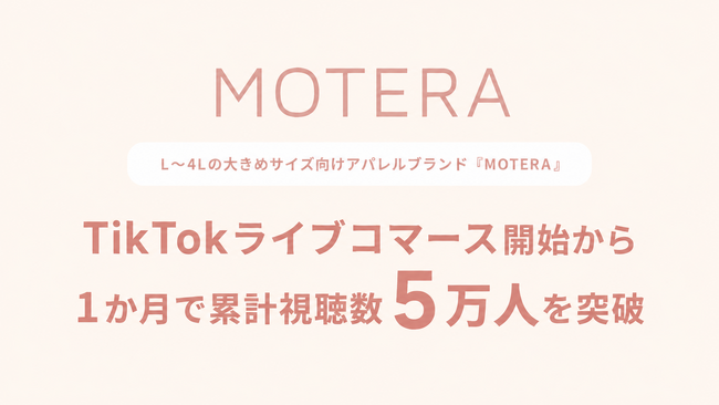 L～4Lの大きめサイズ向けアパレルブランド「MOTERA」、TikTokライブコマース開始から1か月で累計視聴数5万人を突破