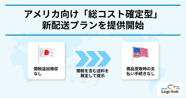 国際配送代行サービスtenso Logi-link、アメリカ向け「総コスト確定型」新配送プランを提供開始
