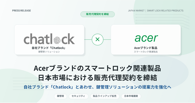 チャットロック株式会社、Acer Gadgetブランドのスマートロック関連製品に関する販売代理契約を締結