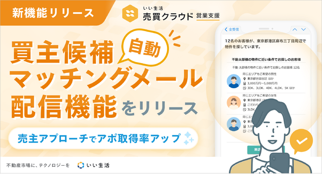 「いい生活売買クラウド 営業支援」買主候補の自動マッチングメール配信機能をリリース