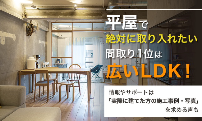 平屋で“絶対に取り入れたい”間取り1位は「広いLDK」！情報やサポートは「実際に建てた方の施工事例・写真」を求める声も