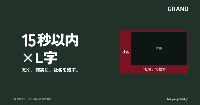オフィスビル広告GRAND｜オフィスビル広告は『15秒以内×L字』で社名を残すクリエイティブ設計に
