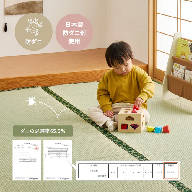 梅雨のジメジメ・夏のダニ対策に！赤ちゃんやペットのいるご家庭でも安心！日本製の防ダニ剤を使用した「い草上敷き ござ 阿知（あち）」が萩原製造所より新発売