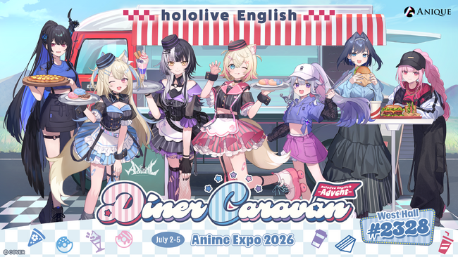 hololive English 新規描き下ろしグッズ企画「Diner Caravan」始動！Anique、北米最大級のアニメイベント「Anime Expo 2026」に初出展！