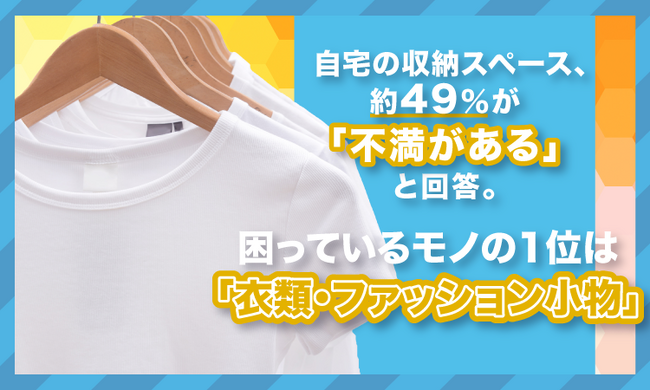 自宅の収納スペース、約49%が「不満がある」と回答。困っているモノの1位は「衣類・ファッション小物」