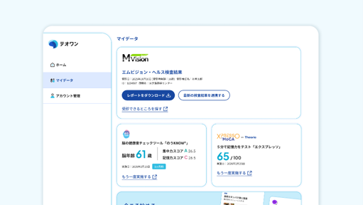 エムの脳解析AIサービス「MVision health」テオリア・テクノロジーズが提供する脳の健康ポータルサイト「テオワン」との機能連携が開始