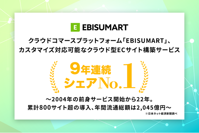 クラウドコマースプラットフォーム「EBISUMART」、カスタマイズ対応可能なクラウド型ECサイト構築サービス9年連続シェアNo.1を獲得