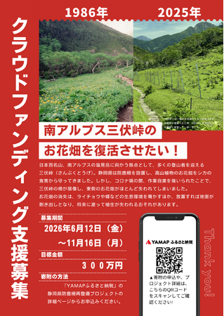 南アルプス三伏峠のお花畑の復活に向け、クラウドファンディングにより防鹿柵を再整備します