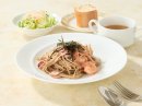 海老と烏賊の明太子パスタ山形月山そば リングイネ