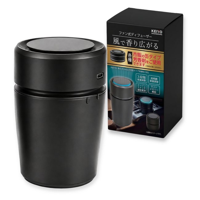 【新発売＆500円OFF】缶タイプ芳香剤をセットするだけ！ファンの力で香りを加速させる「KEIYO車載用ファン式ディフューザー」AN-S176を6月24日より発売開始！！