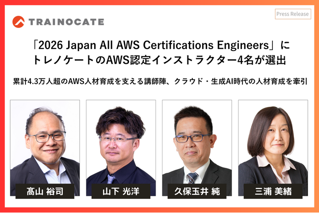 「2026 Japan All AWS Certifications Engineers」にトレノケートのAWS認定インストラクター4名が選出