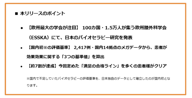 世界100カ国・15,000人超の専門家が集う国際学会ESSKAにて最新バイオセラピー治療の研究成果を発表。
