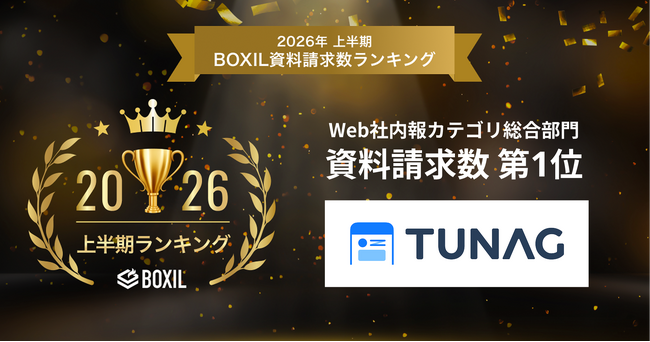 TUNAG、SaaS比較サイト「BOXIL」の2026年上半期資料請求ランキングにてWeb社内報カテゴリ総合1位を獲得！