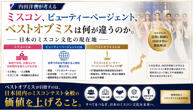 ミスコン、ビューティーページェント、ベストオブミスは何が違うのか。内田洋貴が考える“日本のミスコン文化”の現在地