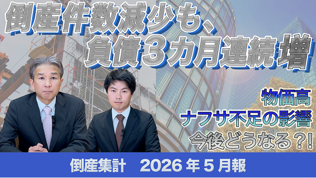 【帝国データバンクが解説】2026年5月の倒産件数減少も、負債総額は3カ月連続で増加　物価高倒産は100件近い高水準で推移