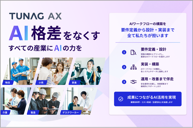 産業構造によるAI格差の解消へ。スタメン、BPaaS型AIプラットフォーム「TUNAG AX」の提供を開始