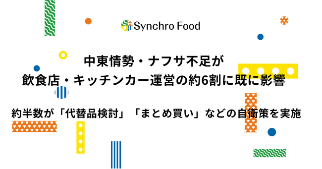 中東情勢・ナフサ不足が飲食店・キッチンカー運営の約6割に既に影響　約半数が「代替品検討」「まとめ買い」などの自衛策を実施