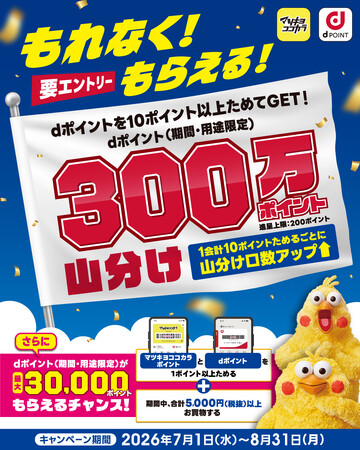 マツモトキヨシ・ココカラファインにおいて「dポイント300万ポイント山分けキャンペーン」を開催