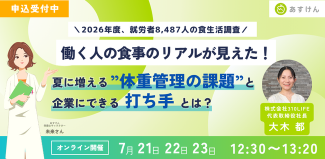 【無料ウェビナー】就労者8,487人の食生活実態を大公開！
