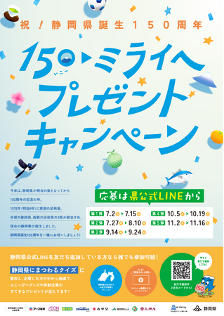 【静岡県誕生150周年記念】150（いこー）▶ミライへ　プレゼントキャンペーン（第１弾）を開始します