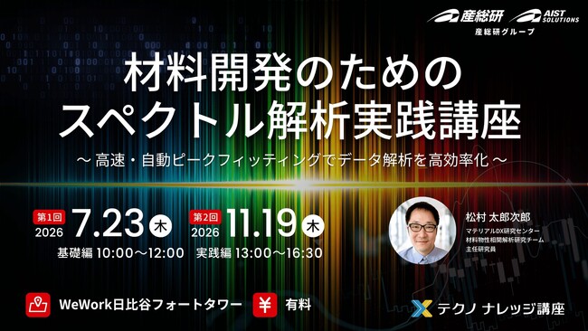 【産総研グループ：有料 テクノナレッジ講座】材料開発のためのスペクトル解析実践講座 ～高速・自動ピークフィッティングでデータ解析を高効率化～（7/23、11/19 in 東京）