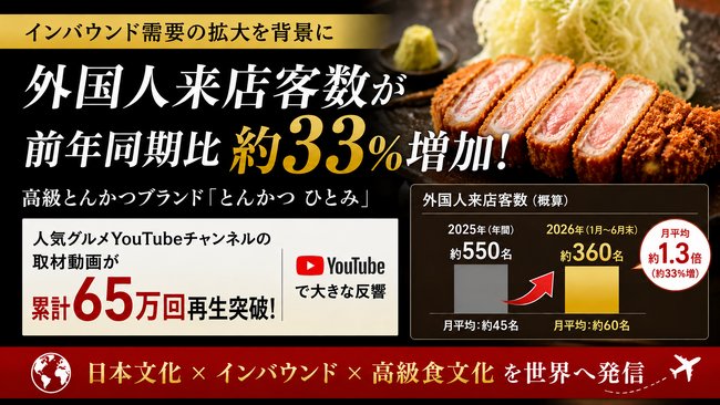 外国人来店客数が前年同期比約33%増加。高級とんかつブランド「とんかつ ひとみ」