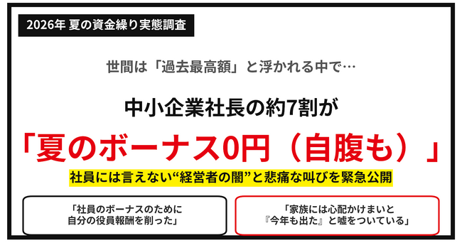 【悲報】世間は過去最高額でも、中小企業社長の約7割（71.3%）が「夏のボーナス0円（自腹補填も）」。知られざる資金繰りの闇と実態調査