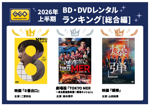 【2026年上半期】ゲオ BD・DVDレンタルランキング　レンタル映像総合1位は「映画『８番出口』」