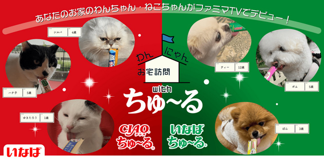 いなばペットフード あなたのわんちゃん・ねこちゃんがファミマTVの人気番組に登場！「わんにゃんお宅訪問 with ちゅ～る」第2弾の動画を大募集！