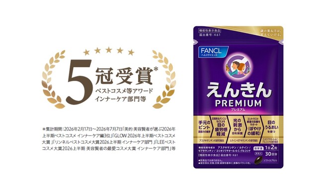 ファンケル「えんきんプレミアム」が2026年上半期ベストコスメにて5冠*を受賞!