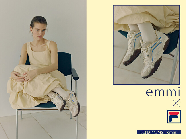【emmi】アウトドアシューズを現代的にアレンジしたFILA「ECHAPPE MS」に、emmiのコラボレーションモデルが登場！爽やかなブルーがアクセントになった軽やかな一足＜7月9日（木）＞