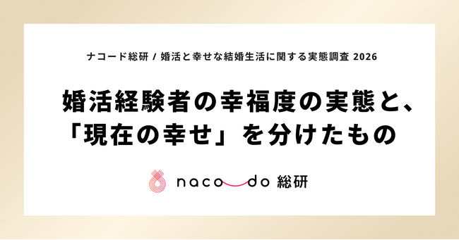 婚活を経て結婚した人の82.9%が、現在の結婚生活に「幸せ」。分けたのは年収や年齢ではなく、結婚前に自分を言葉にできていたか。ナコード総研、「婚活と幸せな結婚生活に関する実態調査 2026」発表