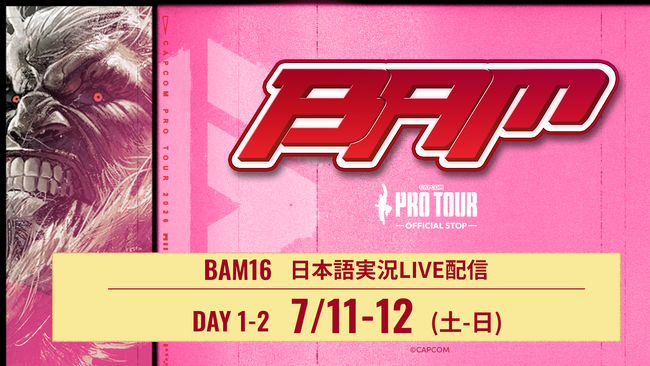 優勝賞金100万ドル「CAPCOM CUP 13」の予選大会「BAM 16」を日本語実況付きでLIVE配信！