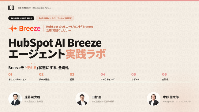 株式会社100、HubSpot AI「Breeze」実務活用のための全6回実践講座を8月5日より開催