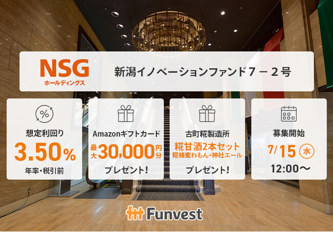 貸付型クラウドファンディング「Funvest」7/15より新ファンド「ＮＳＧホールディングス 新潟イノベーションファンド７-２号」の募集開始