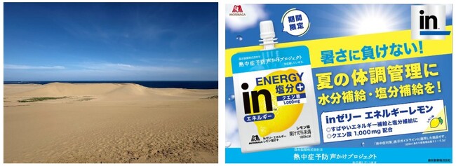 ～日本一暑い観光スポット「鳥取砂丘」を救え！～『サキューdeレスキュー in 鳥取砂丘！』開催過酷な暑熱環境に挑む観光客・従業員の皆様へ「ｉｎゼリーエネルギーレモン塩分＋」を無償提供！