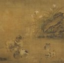 萱草遊狗図