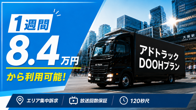 最安1週間8.4万円～「エリア集中訴求型 アドトラックDOOHプラン」の提供を開始