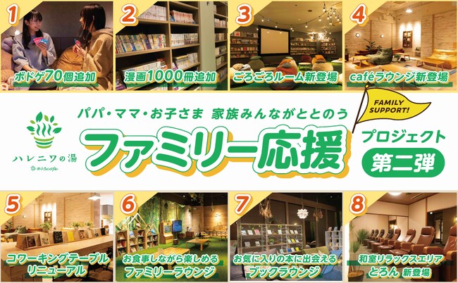 おふろcafe ハレニワの湯「ファミリー応援プロジェクト」第2弾お母さん・お父さん・お子さま、家族が嬉しい新サービス・エリアを追加しました