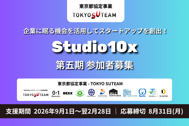 【東京都協定事業】企業に眠る機会を活用して建設・不動産・まちづくり・物流・環境領域のスタートアップを創出！スタートアップ創出支援プログラム「Studio10x」第五期参加者募集！