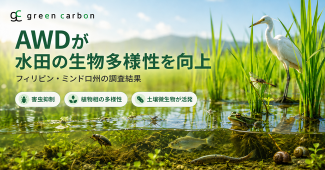 Green Carbon株式会社は、フィリピンにおいてAWD（間断灌漑）が水田における生物多様性と生態系の回復力を向上させることを実証
