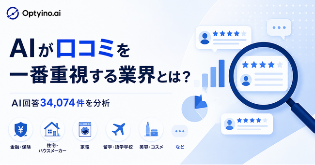 生成AIが口コミを最も重視する業界は？Optyino.aiがAI回答34,074件を分析、金融・保険94.5%