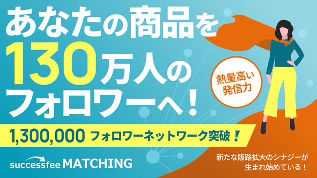 「successfee matching」、登録インフルエンサーの総フォロワー数が130万人を突破。事前マッチングによる協業実績も創出開始
