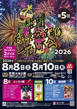 【茨城県笠間市】地域の夏を未来へつなぐ。笠間最大級の夏イベント「笠間納涼盆踊り花火大会2026」開催決定。伝統文化・地域グルメ・花火・音楽が集う夏の一大イベント