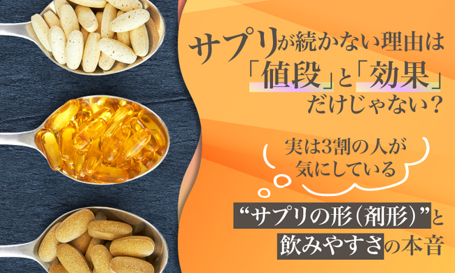 サプリが続かない理由は「値段」と「効果」だけじゃない？実は3割の人が気にしている“サプリの形（剤形）”と飲みやすさの本音