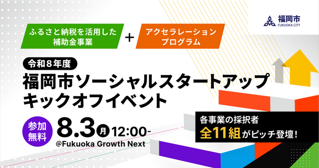 【福岡市】社会課題解決に挑むスタートアップ11社が集結！8月3日ソーシャルスタートアップ支援プログラム合同キックオフイベントの参加者募集を本日より開始！
