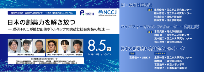日本の創薬力を解き放つ- 理研・国立がん研究センターが挑む創薬ボトルネックの突破と社会実装の加速 -8/5（水） 創薬共創シンポジウム開催