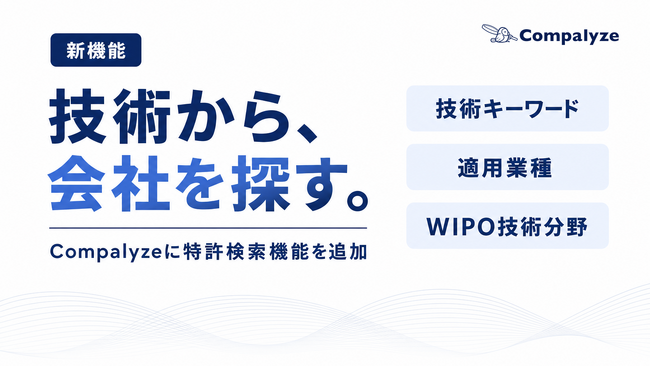 法人データベース「Compalyze」、“技術から会社を探す”特許検索機能を追加　580万社の企業データと特許データを統合