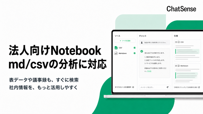 セキュアな法人向け「Notebook AI」、CSV・Markdownの社内データもAI検索可能に