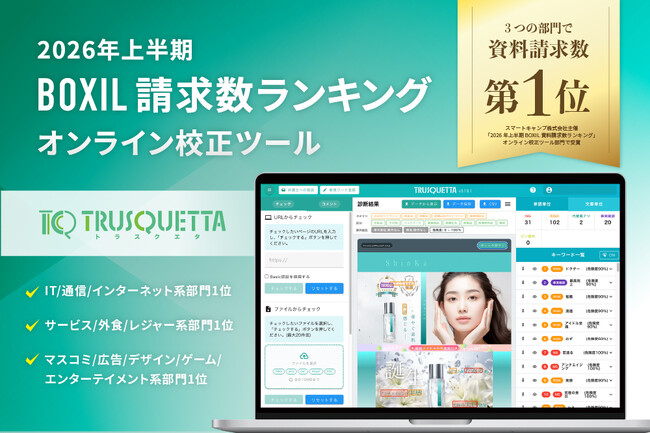 TRUSQUETTA（トラスクエタ）が「2026年上半期 BOXIL資料請求数ランキング」 オンライン校正ツールカテゴリの3部門で1位を受賞
